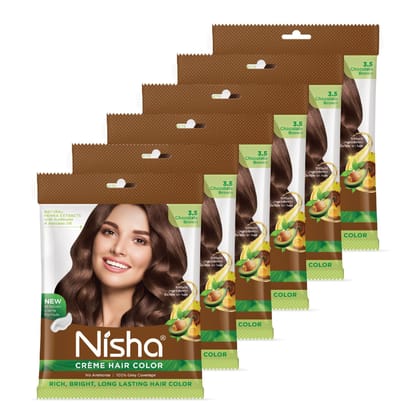 Nisha Creme Hair Color Chocolate Brown 40g Pack of 6, Permanent Hair Color for Women Men, No Ammonia, 100% Grey Coverage