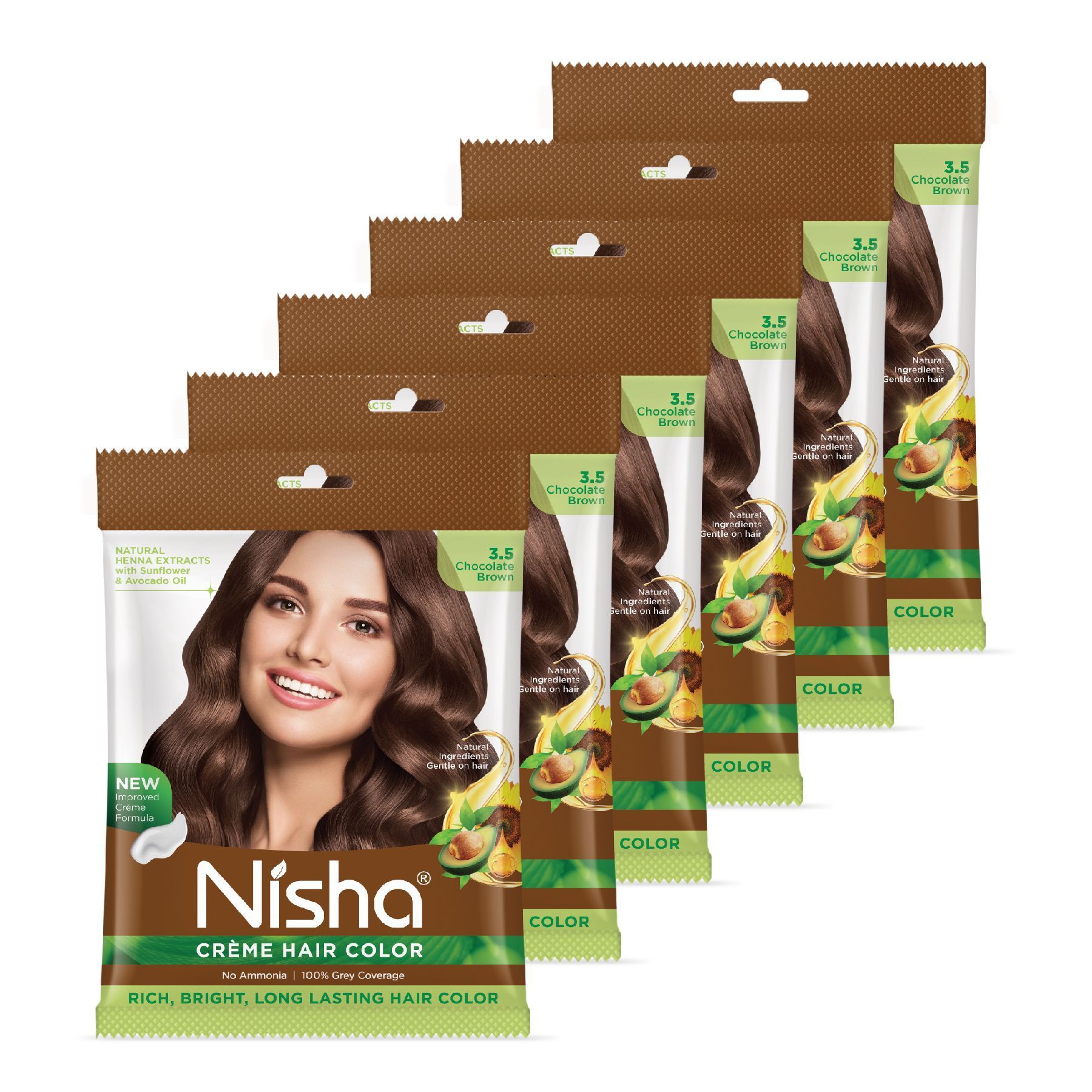Nisha Creme Hair Color Chocolate Brown 40g Pack of 6, Permanent Hair Color for Women Men, No Ammonia, 100% Grey Coverage