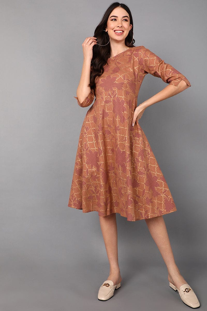 Brown Cotton Flared Dress VD1211