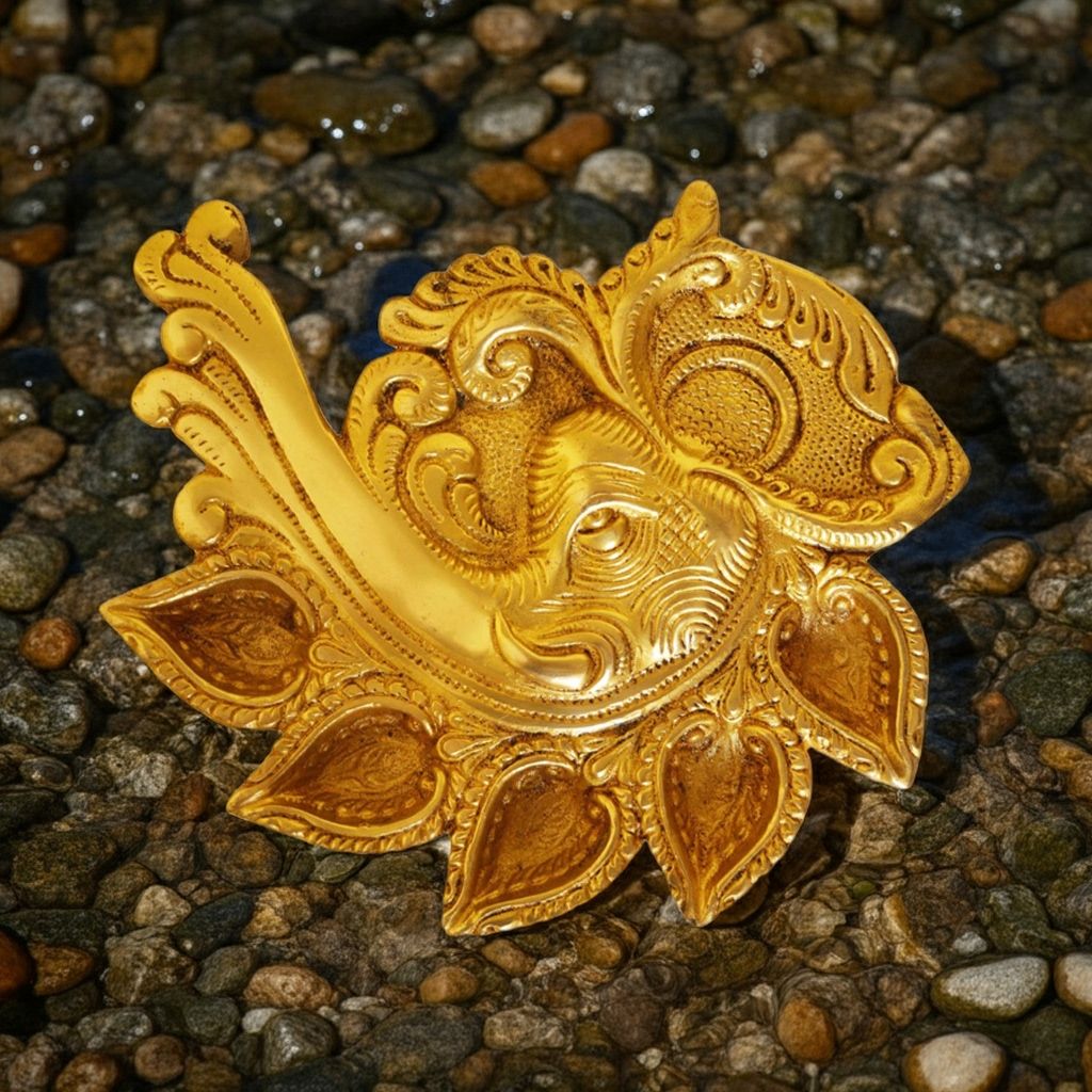 Brass Elephant Face Conch Shape Deepak 5 Wicks (BSMAS1187 A)