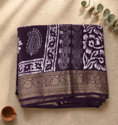 Handcrafted Batik Print Silk Saree
