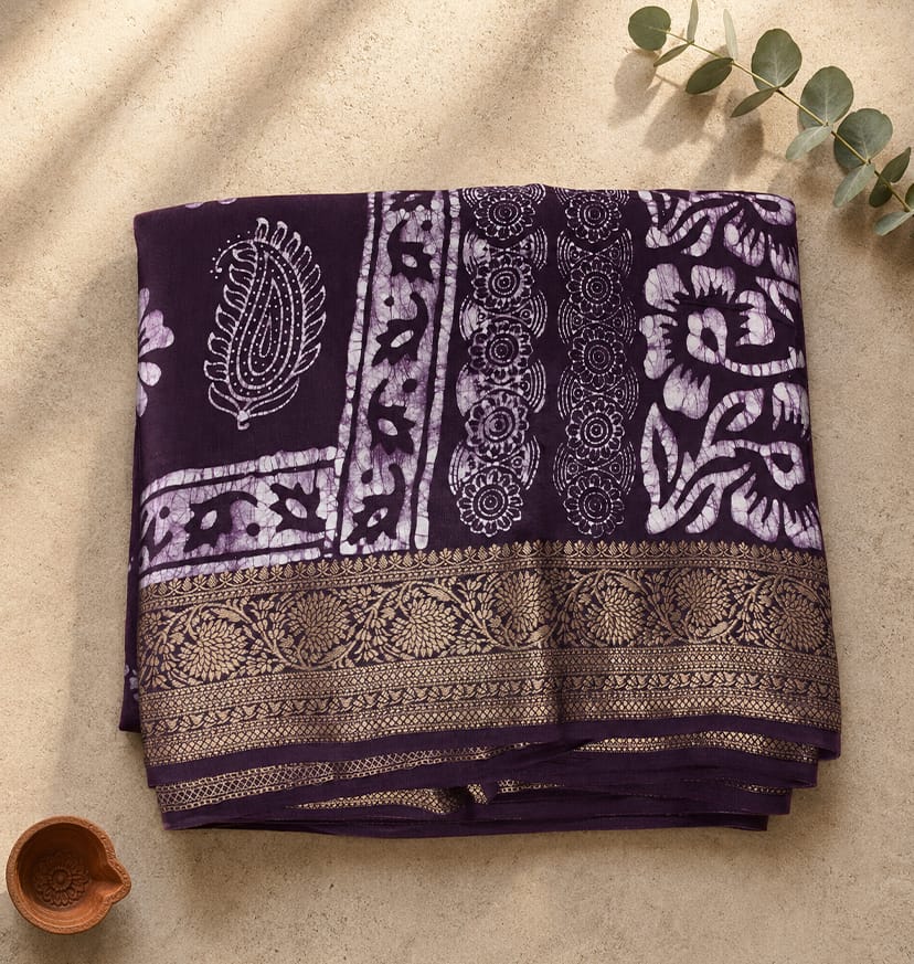 Handcrafted Batik Print Silk Saree