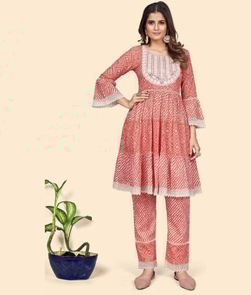 Vbuyz - Orange A-line Cotton Women's Stitched Salwar Suit ( Pack of 1 )