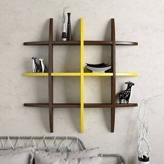 Onlinecrafts Wooden Wall Shelf Wooden Wall Shelf (Number Of Shelves - 12, Brown, Yellow)