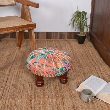 Handcrafted Upholstered Wooden Ottoman