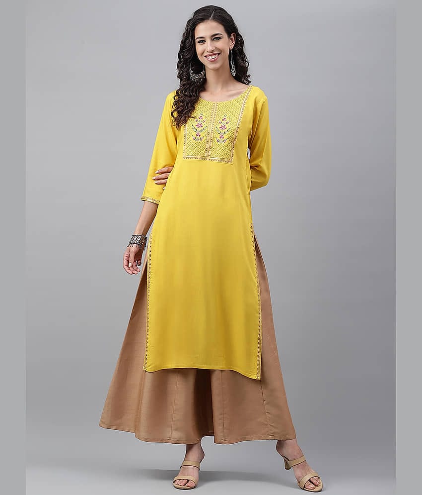 Janasya - Mustard Rayon Women's Straight Kurti ( Pack of 1 )