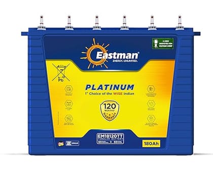 Eastman EM18120TT | Tall Tubular | 180 AH Inverter Battery |Warranty 120 (60+60) Months for Home & Office