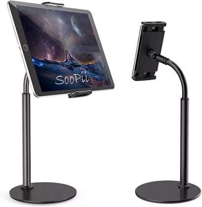 SOOPII Mobile Stand for Desk, Foldable Tablet Stand with Height & Angle Adjustment, Metal Desktop Phone Holder, Compatible with 4.7-12.9Inch Smartphones & Tab - Black SOOPII Mobile Stand for Desk, Foldable Tablet Stand with Height & Angle Adjustment, Metal Desktop Phone Holder, Compatible with 4.7-12.9Inch Smartphones & Tab - Black