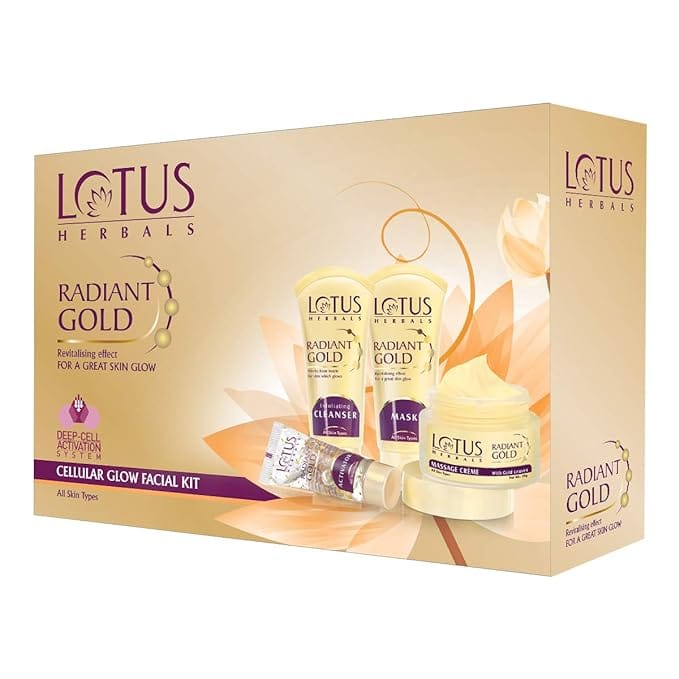 Lotus Herbals Radiant Gold Revitalising Effect For A Great Skin  Deep Cell Activation System Cellular Glow Facial Kit 170g