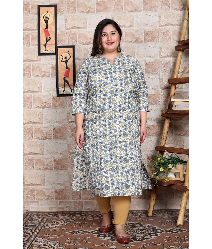 Avnii Cotton Printed Straight Women's Kurti - Cream ( Pack of 1 )