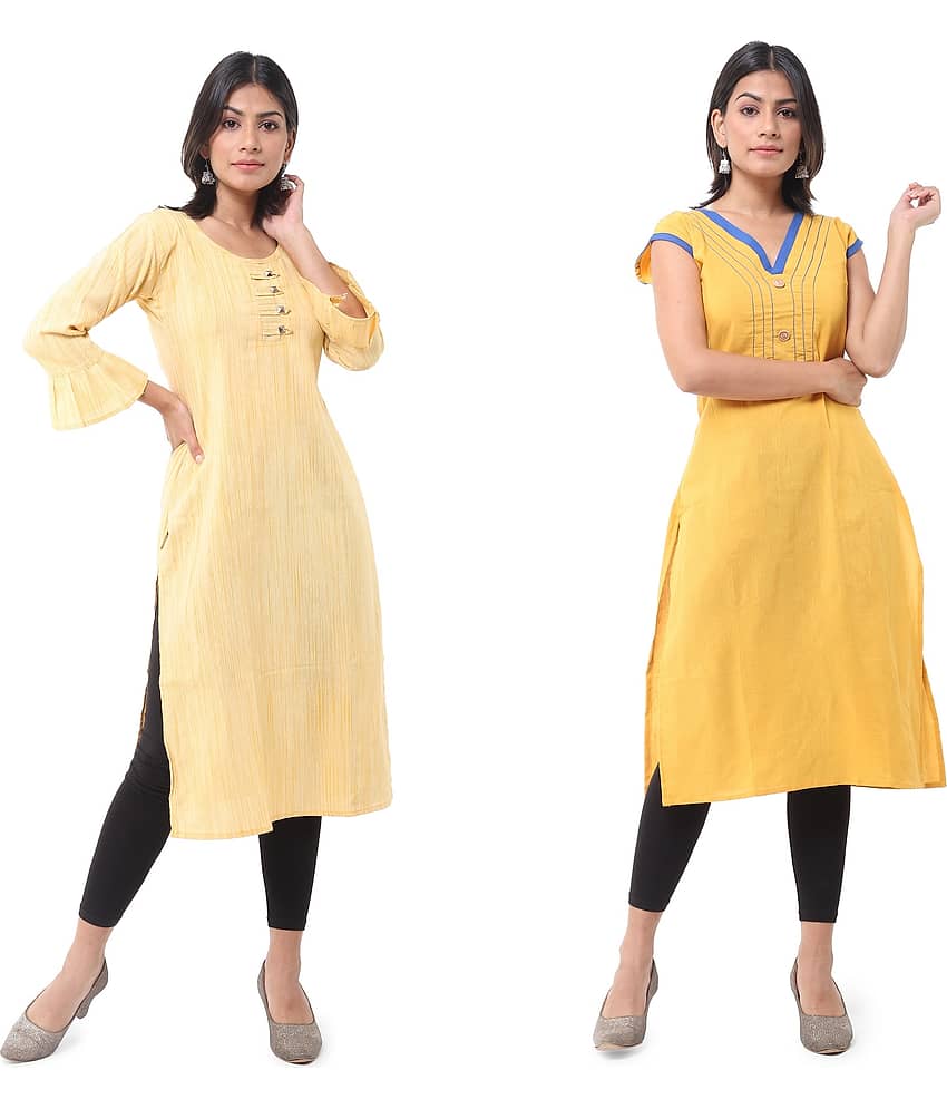 DESHBANDHU DBK - Multicolor Cotton Women's Straight Kurti ( Pack of 2 )