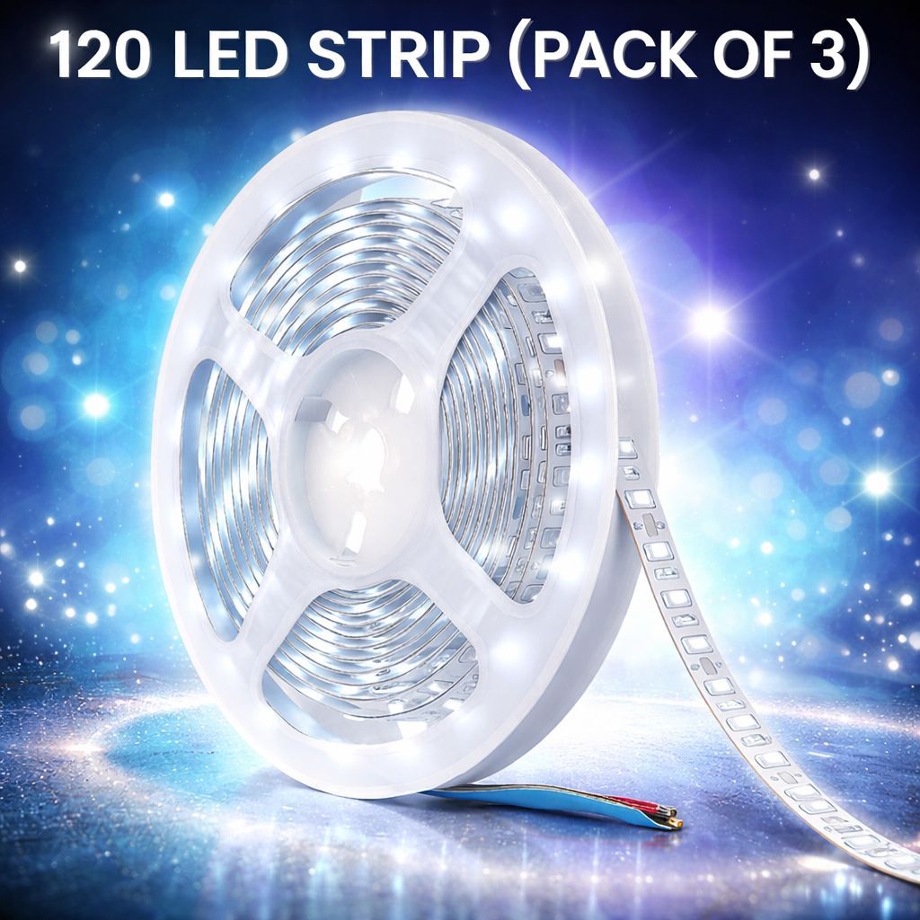 SPARKWORLD Pack of 3, 5 Meter White LED Strip Light | 120 LEDs/m | Flexible Waterproof Rope Light for Decoration, False Ceiling, Kitchen, and Festivals