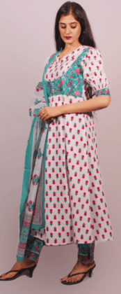 Rekha fashion_stylish wear cotton white-blue printed kurti set with dupatta Rekha fashion_stylish wear cotton white-blue printed kurti set with dupatta