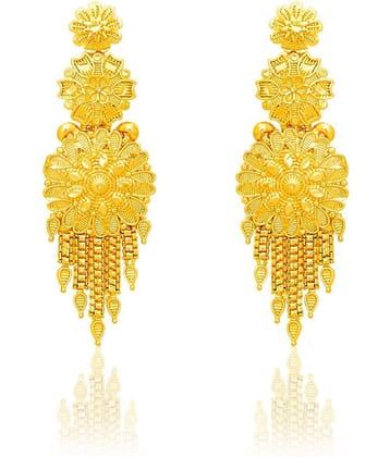 LUV FASHION Golden Chandelier Earrings ( Pack of 1 )