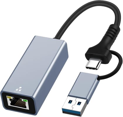 USB 3.0 + Type-C to RJ45 Gigabit LAN Adapter | 10/100/1000 Mbps Ethernet Converter ,Compatible with Laptop, MacBook & Gaming Console