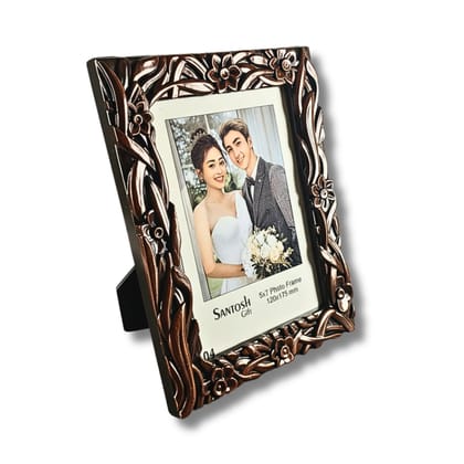 Flower With Leaves 5x7 Single Photo Frame Brown | Premium Decorative Table-Top Photo Frame by Saadhya Decors