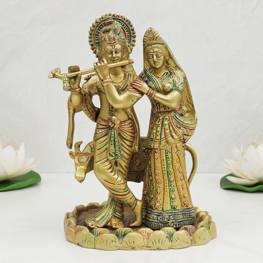 Brass Radha Krishna God Idol - Handcrafted Brass Showpiece, Height : 11 Inch (BSMAS1231 A)