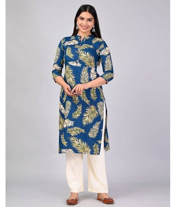 MAUKA Rayon Printed Kurti With Palazzo Women's Stitched Salwar Suit - Blue ( Pack of 1 )