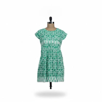 Women's Green Floral Print Cotton Dress