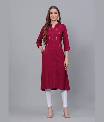 MAUKA Rayon Embroidered Front Slit Women's Kurti - Maroon ( Pack of 1 )