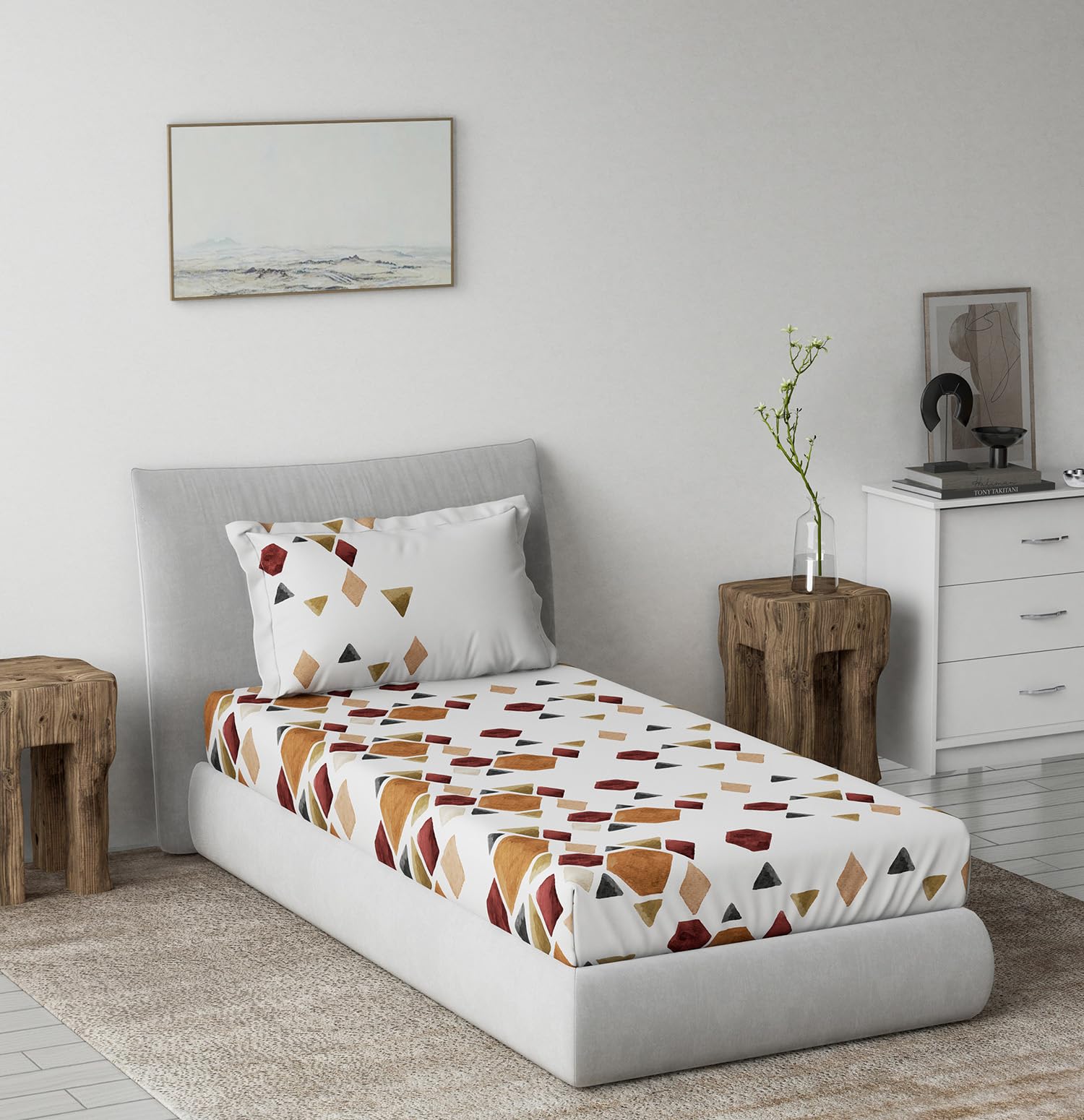 DDECOR - Radiance Collection 100% Cotton Contemporary Pattern 145TC Single Bedsheet|152 CM X 224 CM| - Brown