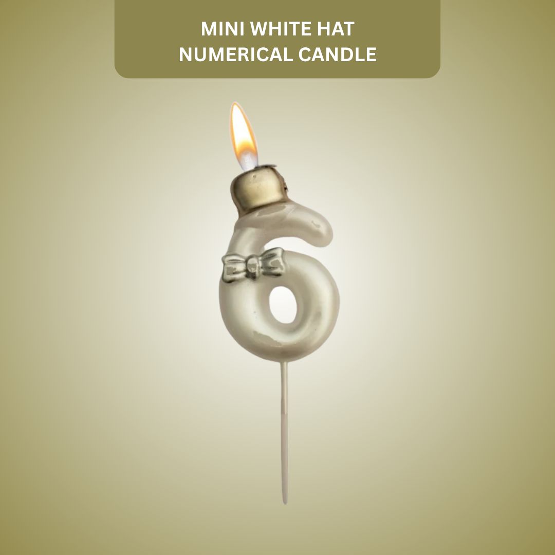 Metallic White Numerical Candle 6 with Golden Hat