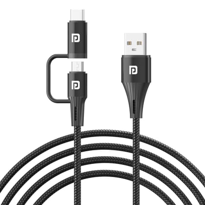 Portronics Konnect J7 20W Fast Charging Cable with Dual Output (Type C + Micro USB), Changeable Metallic Heads, 480 Mbps Data Transfer, 1M Cable Length Portronics Konnect J7 20W Fast Charging Cable with Dual Output (Type C + Micro USB), Changeable Metallic Heads, 480 Mbps Data Transfer, 1M Cable Length
