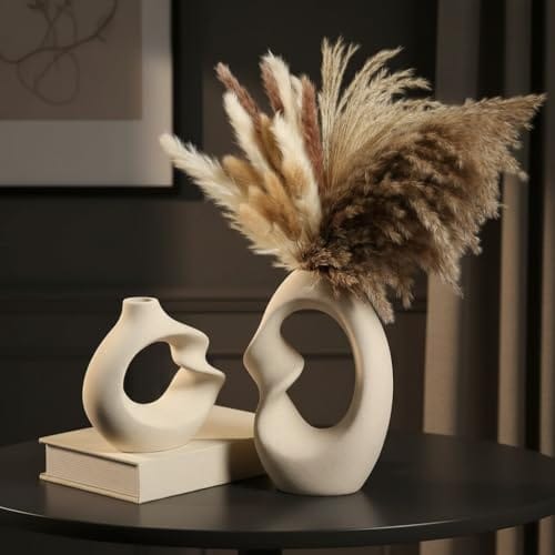 Vase 8.5 & 5.7 Inch - Set of 2 | Decorative Donut Vase for Dried Flowers & Pampas Grass | Vases for Modern Home