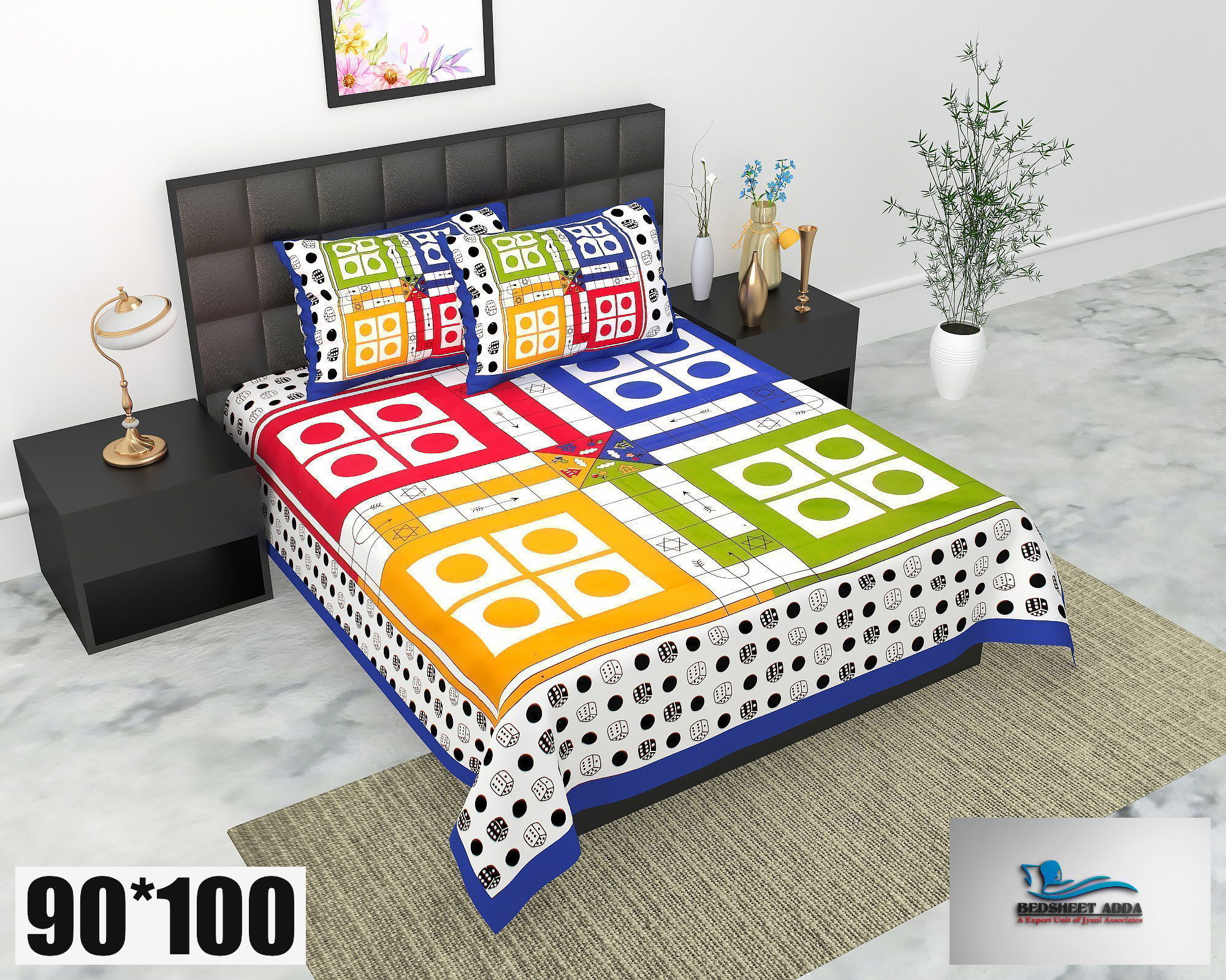 2001-Bedsheet Adda-Pure Cotton Jaipuri Printed Double Bedsheet With 2 Pillow Covers-LUDOO