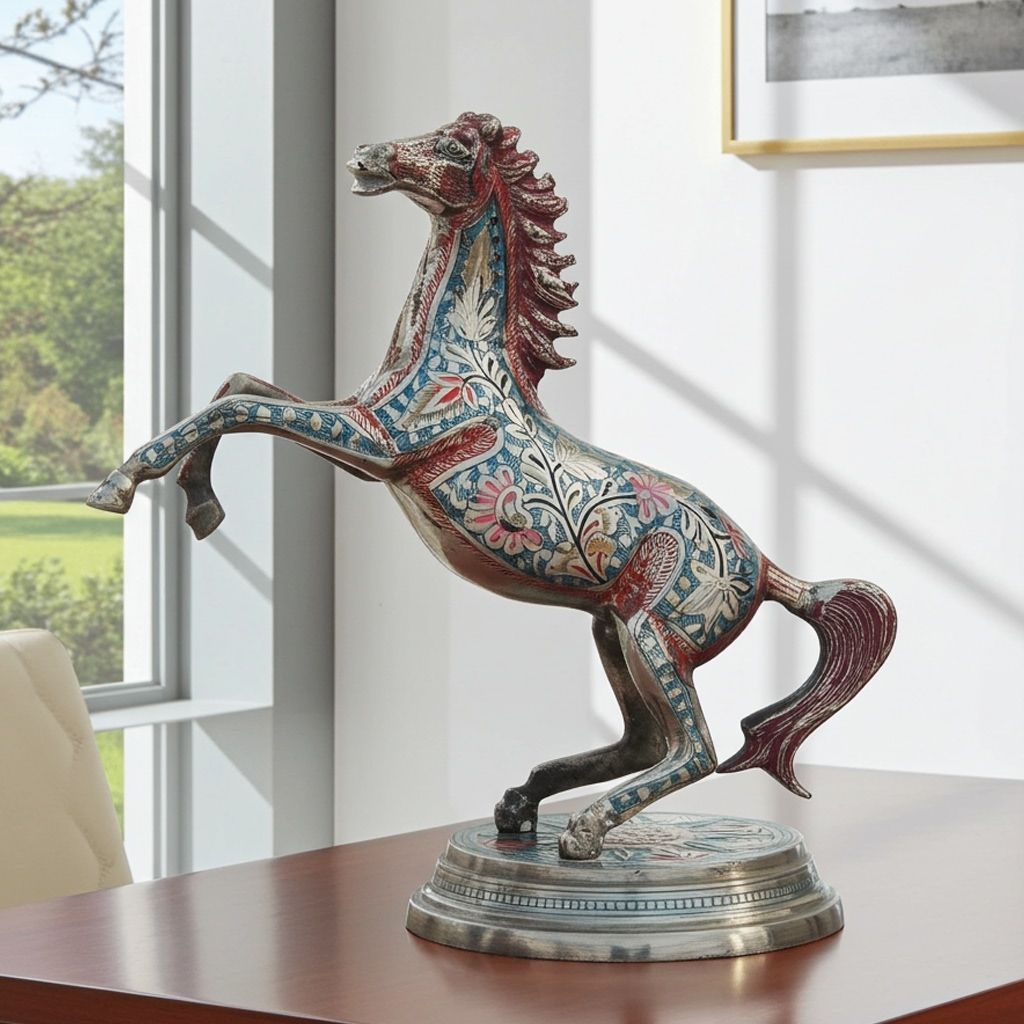 Pure Brass Horse Idol Showpiece For Living Room & Table Decor, Height : 11 Inch (ANMAS030 A)