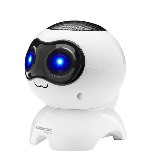Promate Bluetooth Speaker, Portable Wireless Robot Speaker With 3W Output Hd Sound, Micro Sd Card Slot, Audio Aux Port, Fm Radio And Built-In Microphone For Smartphones, Tablets, Laptop (Marvin White)