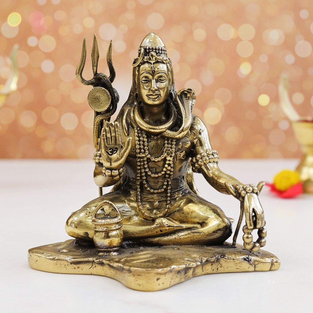 Pure Brass Shiv Ji Idol for Meditation & Temple, Height : 5 Inch (BSMAS1885 E)