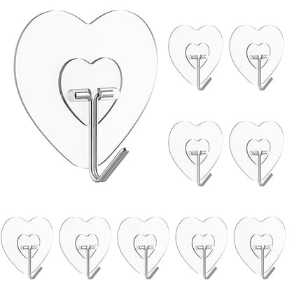 JIALTO Heavy Duty, Self Sticky Wall Hooks for Hanging Love Hook, Clock, Key, No Damage Wall Hangers for Bathroom, Kitchen(Pack of 10)