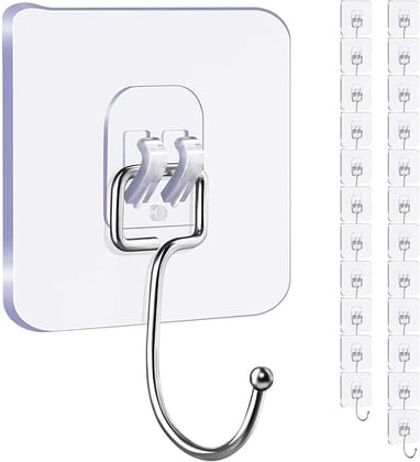 JIALTO 20 Pcs Self Adhesive Wall Hook for 13.2LB(Max) Heavy Duty Big Hooks Waterproof Adhesive Sticky Square Hooks Hanging Capacity 6 KG | Multipurpose Home Storage Hook - Big Hook