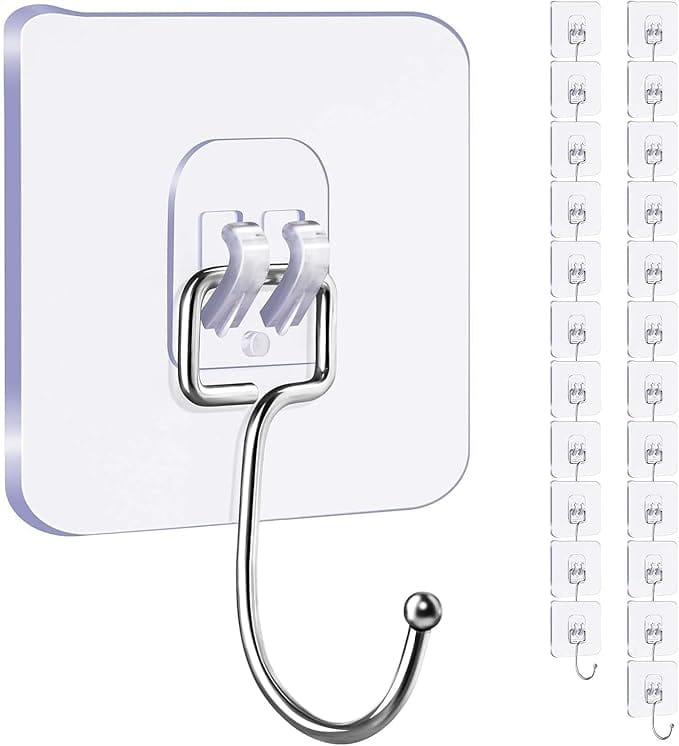 JIALTO 20 Pcs Self Adhesive Wall Hook for 13.2LB(Max) Heavy Duty Big Hooks Waterproof Adhesive Sticky Square Hooks Hanging Capacity 6 KG | Multipurpose Home Storage Hook - Big Hook
