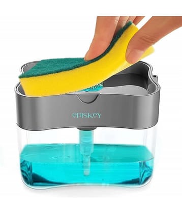 2 in 1 Soap Dispenser for Bathroom Accessories Dishwasher Liquid Holder Liquid Dispenser Pump 400 ML with Sponge Holder Kitchen Sink Accessories Items (Multi-Color)