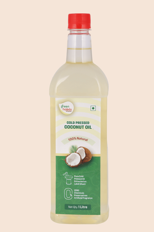 Green Habits Cold Pressed Coconut Oil (1 Litre) | 100% Natural & Wood-Pressed | Cooking, Skin & Hair Care