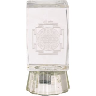 KESAR ZEMS Meru Shree Yantra 3D Crystal Cube Free Multi Color LED Light Base Statue (Perfect Gift) Decorative Showpiece