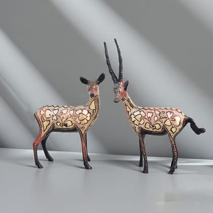 Traditional Brass Deer Pair Home Decor Showpiece Statue – Handcrafted Finish, Height : 10 Inch (ANMAS181 A)