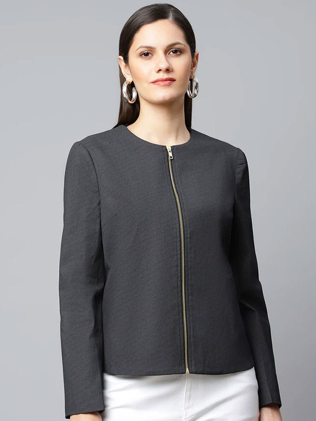 Black Textured Bomber Jacket