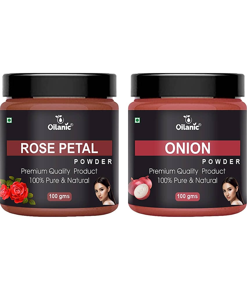 Oilanic 100% Pure Rose Petal Powder & Onion Powder For Skin Hair Mask 200 g Pack of 2