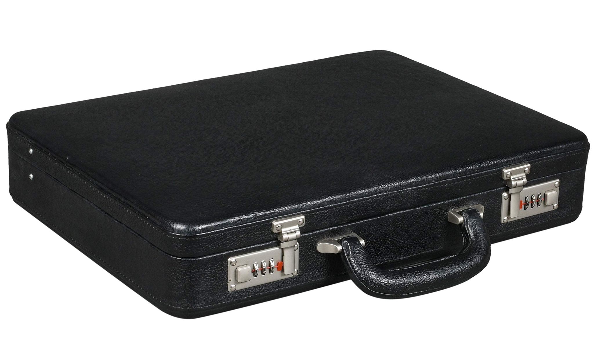 BRAND LEATHER Unisex Luxury Frosted Combination Lock Real Leather Business Cum Office Briefcase (Black) BRAND LEATHER Unisex Luxury Frosted Combination Lock Real Leather Business Cum Office Briefcase (Black) - BLACK 4 / M