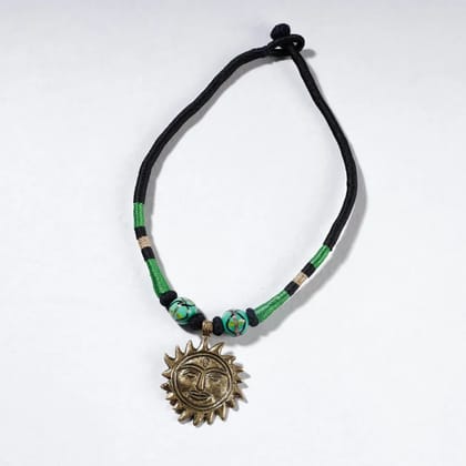 Green Patwa Thread & Brass Pendant Necklace
