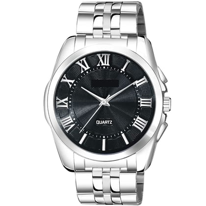 Black 3D Roman Stainless Steel Analog Watch for Men LR125