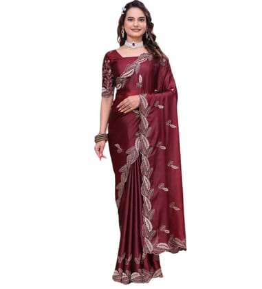 GENERIC Women's Georgette Embroidered Saree With Unstitched Blouse 5.5Mtr (Maroon)-PID67444 GENERIC Women's Georgette Embroidered Saree With Unstitched Blouse 5.5Mtr (Maroon)-PID67444