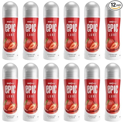 Manforce Epic Lube Strawberry Flavoured Lubrication Gel for Men & Women Water-Based Gel Skin-Friendly Safe to Use with Condoms 60ml x Pack of 12