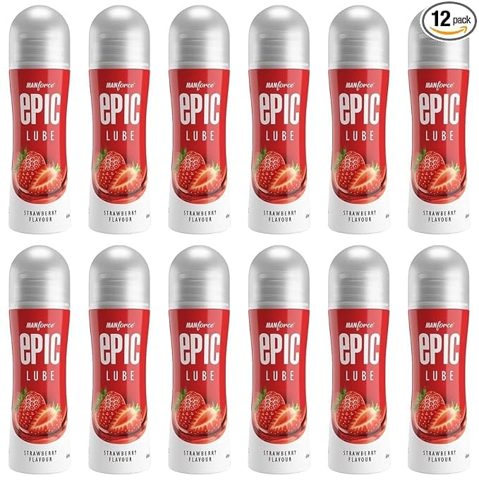 Manforce Epic Lube Strawberry Flavoured Lubrication Gel for Men & Women Water-Based Gel Skin-Friendly Safe to Use with Condoms 60ml x Pack of 12