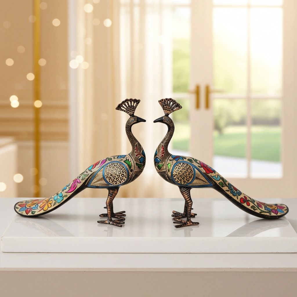 Decorative Brass Peacock Pair Murti for Home & Office Decor, Height : 13 Inch (ANMAS250 D)