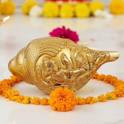 Brass Showpiece Shankh, Conch With Sound, Height : 3.2 Inch (BSMAS1277 C)