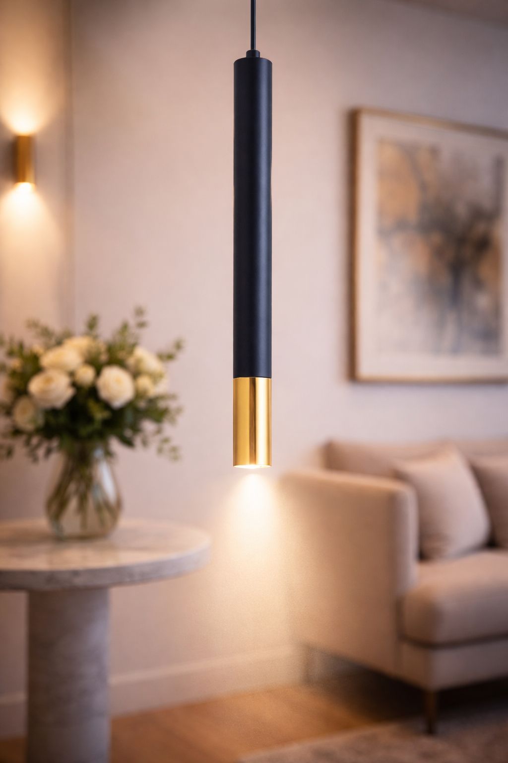 SPARKWORLD Sleek Black & Gold Cylinder Pendant Light